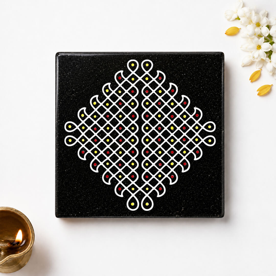 Kolam Dots Diamond Granite Printed Rangoli | Permanent Rangoli Tile 6×6 Inch(R-07)
