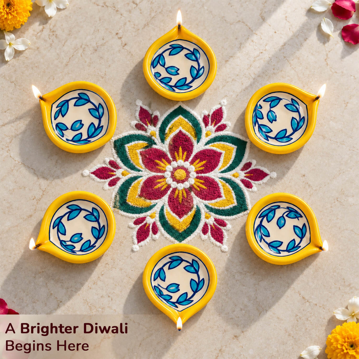 Hand-painted ceramic diyas with vibrant festive colours for home decor