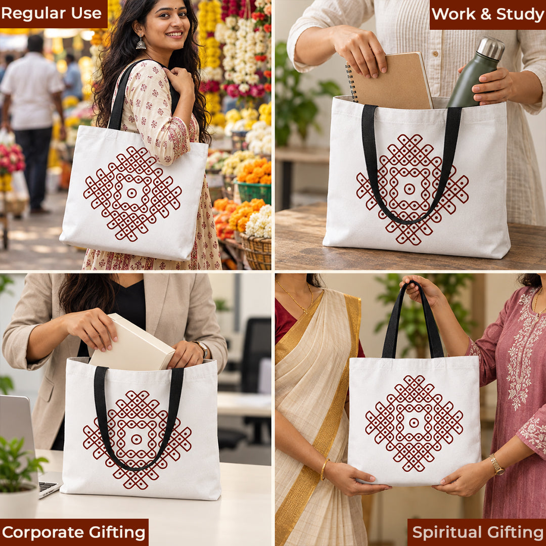 Pulli Kolam Diamond printed canvas bag for return gifts