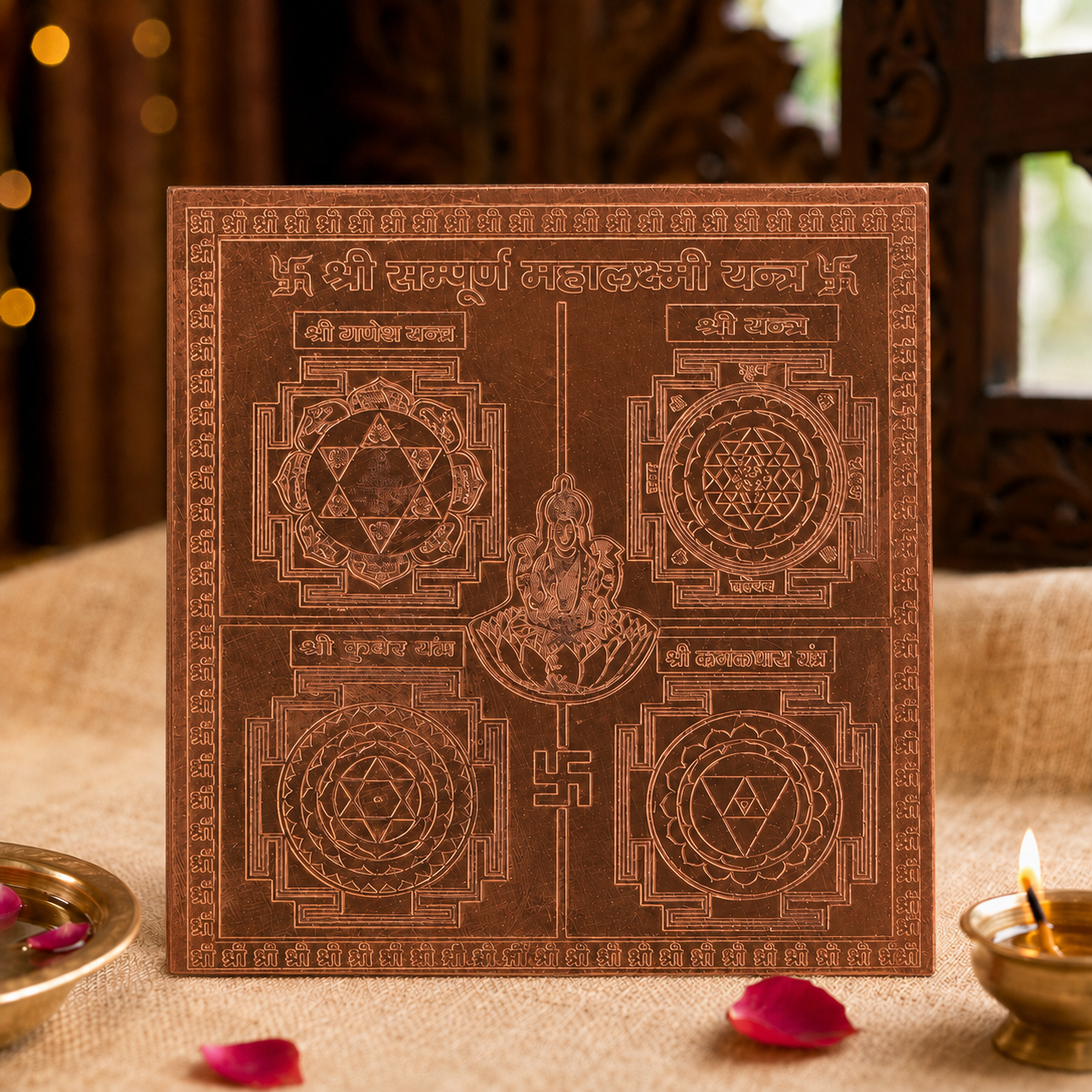 CHITRASHILA® Shree Sampurna Mahalakshmi Yantra - Copper (4*4 inches)