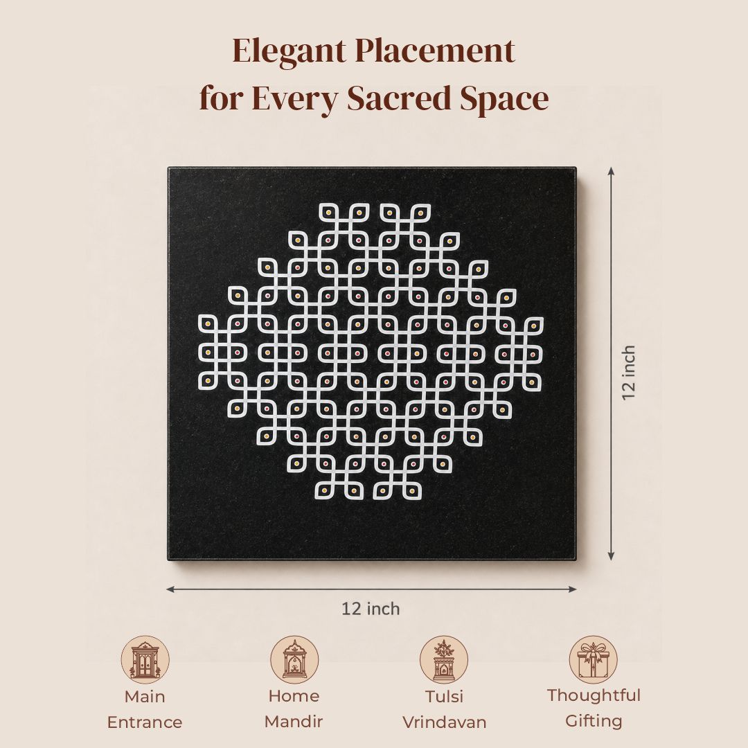 Kolam Dot Rangoli Granite Printed - 12x12 Inch Dotted Design (R-11)