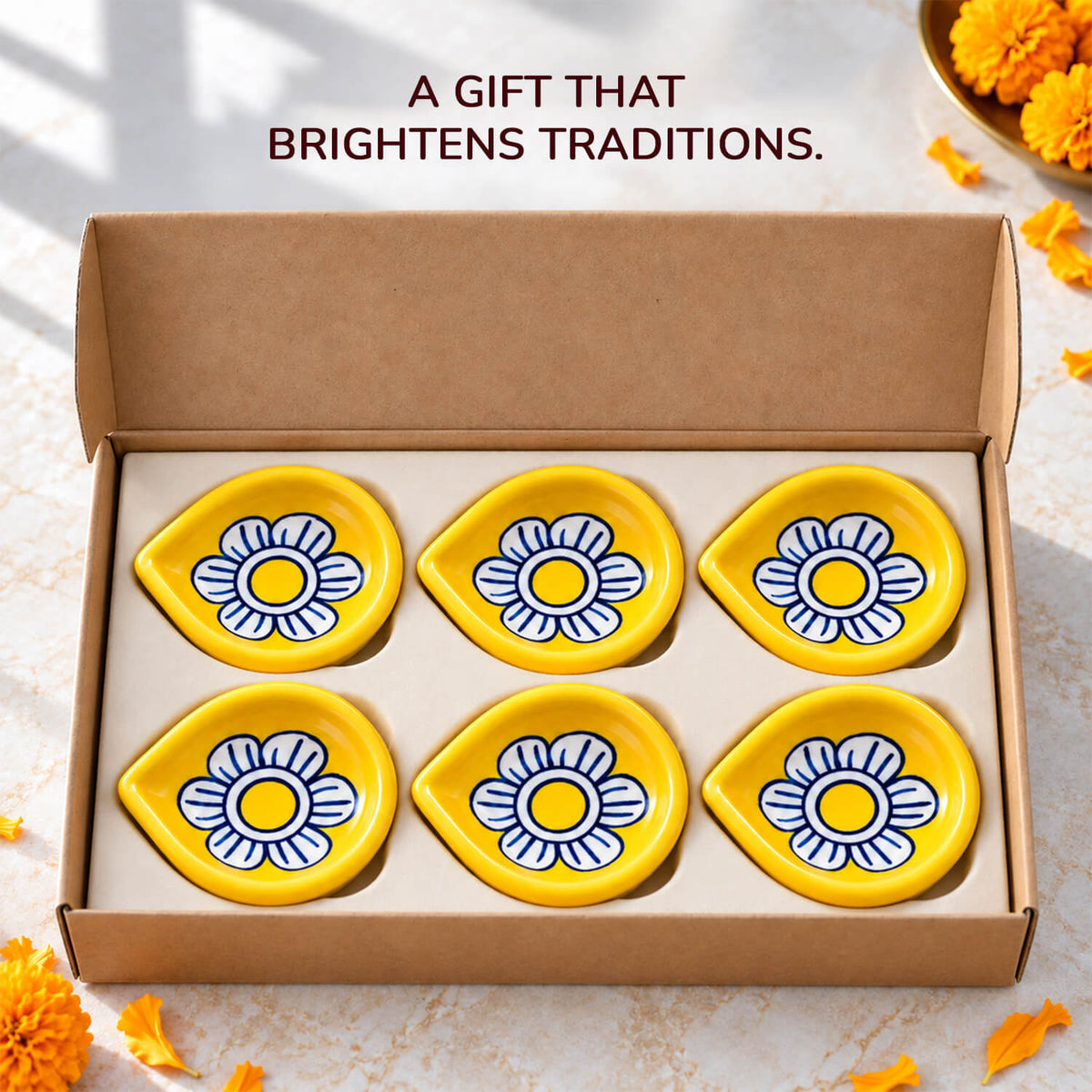 Festive pottery diya set arranged for celebration and gifting