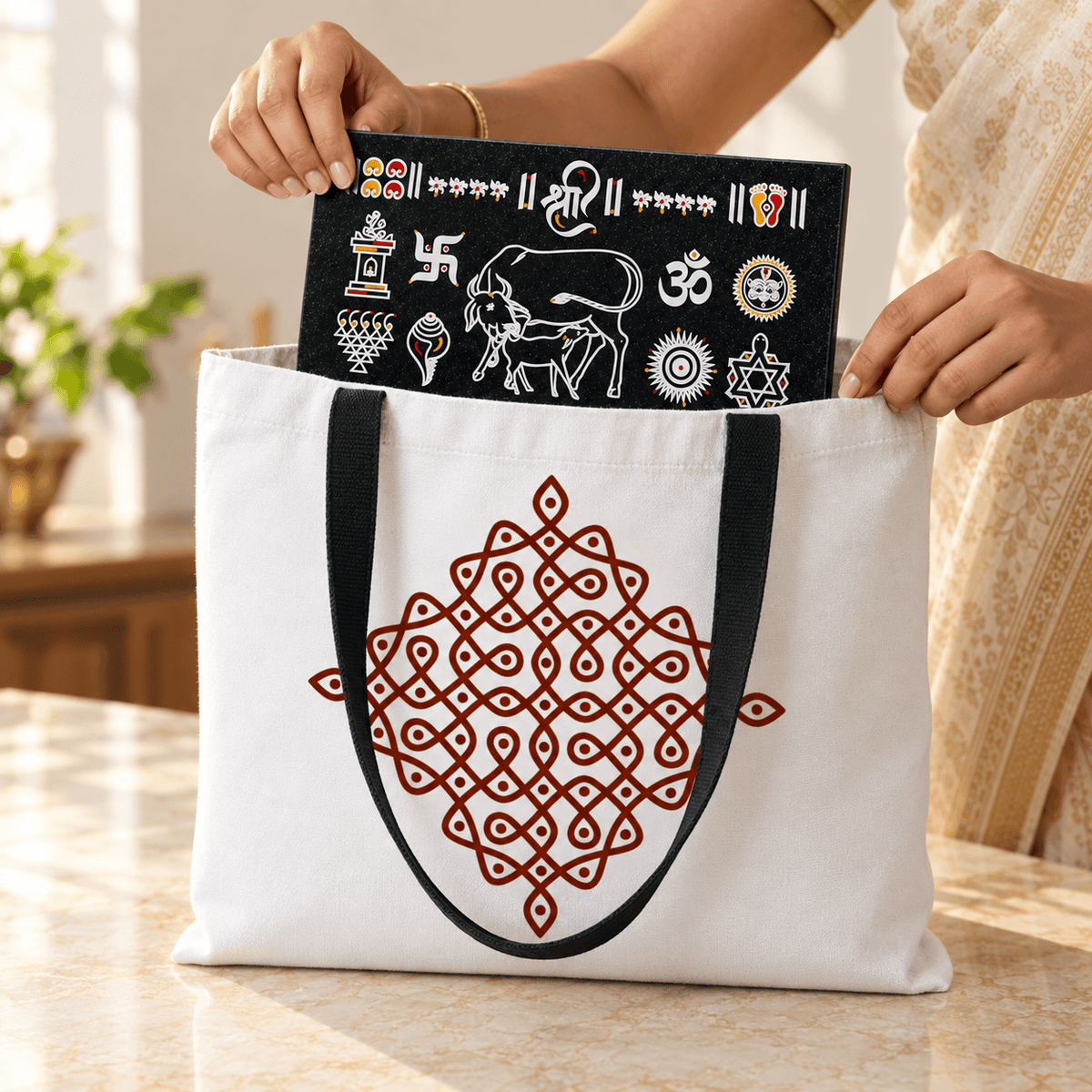 Traditional Neli Kolam canvas tote — wedding gift bag