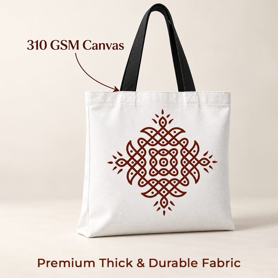 Kolam dot rangoli canvas tote — wedding gift bag