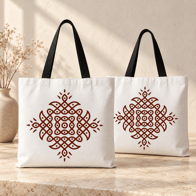 Kolam Dot Rangoli Print Canvas Bag (BG-02)