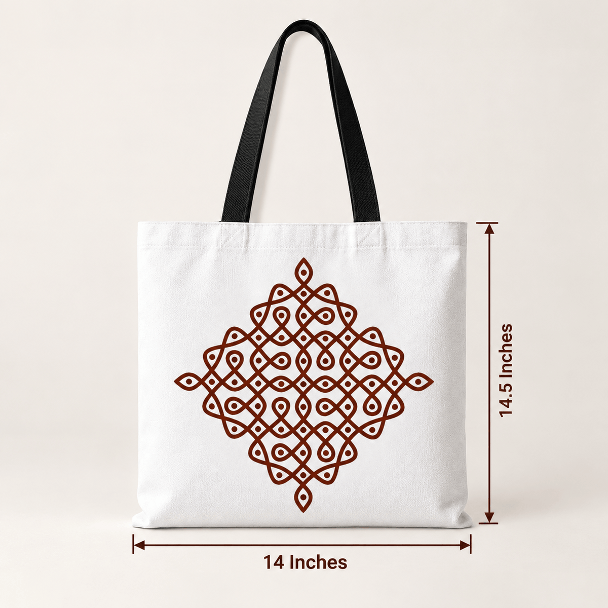 Cross kolam design printed canvas bag — sustainable gifting tote