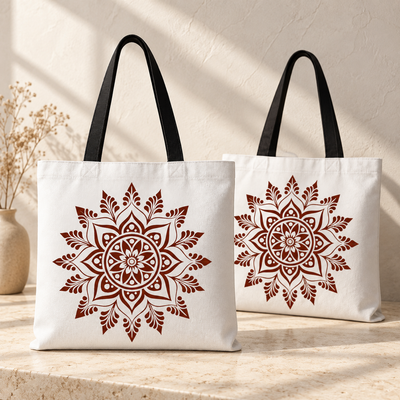 Traditional Kolam Flower Print Canvas Bag (BG-01)