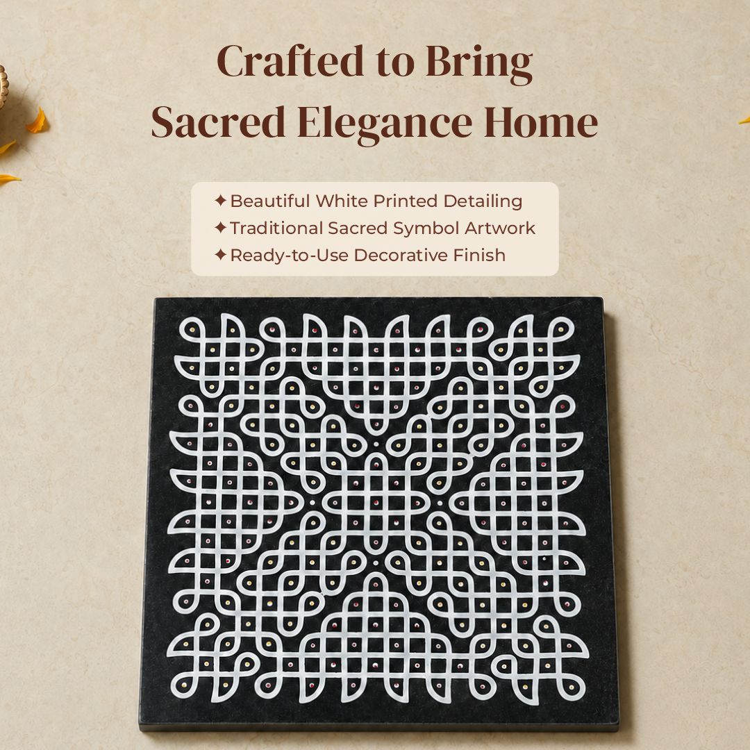 Classic Kolam Rangoli Granite Printed - 12x12 Inch Reusable Design (R-10)