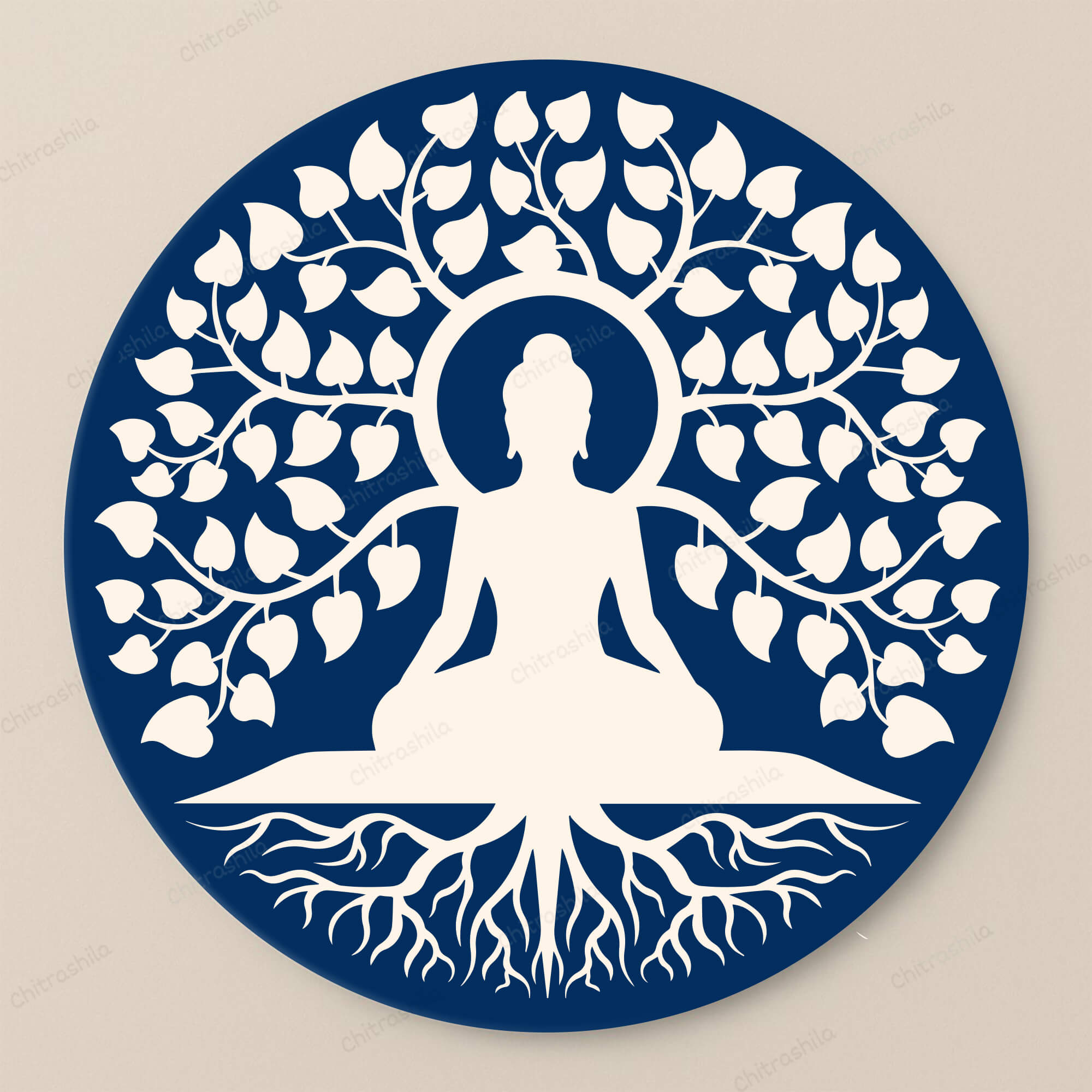Chitrashila® Gautam Buddha Under Peepal Tree Decor Art Board (11-Inch, Electric Blue)(MA-05-B)