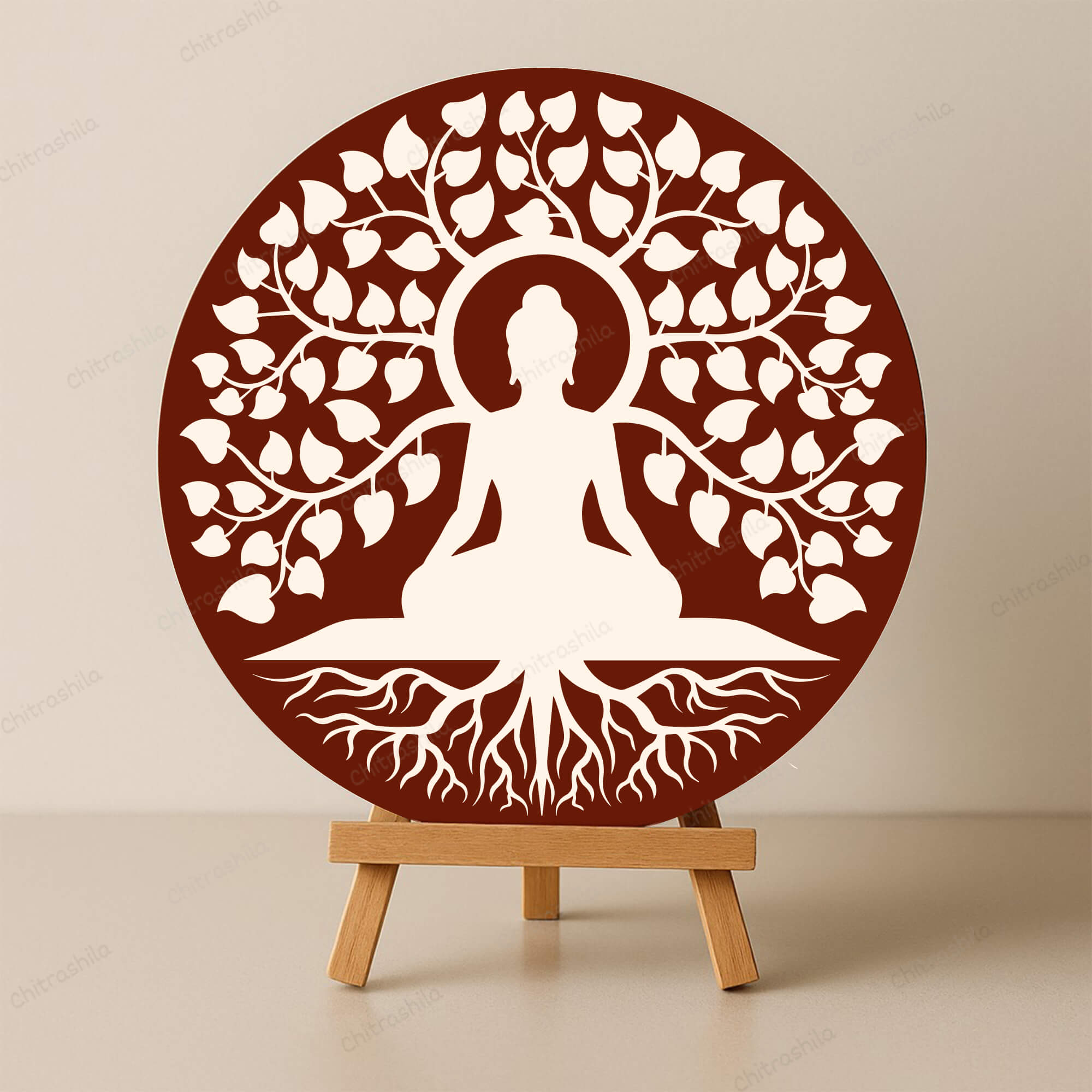 Chitrashila® Gautam Buddha Under Peepal Tree Decor Art Board (11-Inch, Terracotta)(MA-05-T)