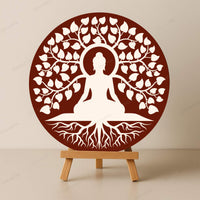 Gautam Buddha Under Peepal Tree Decor Art Board (11-Inch, Terracotta)(MA-05-T)