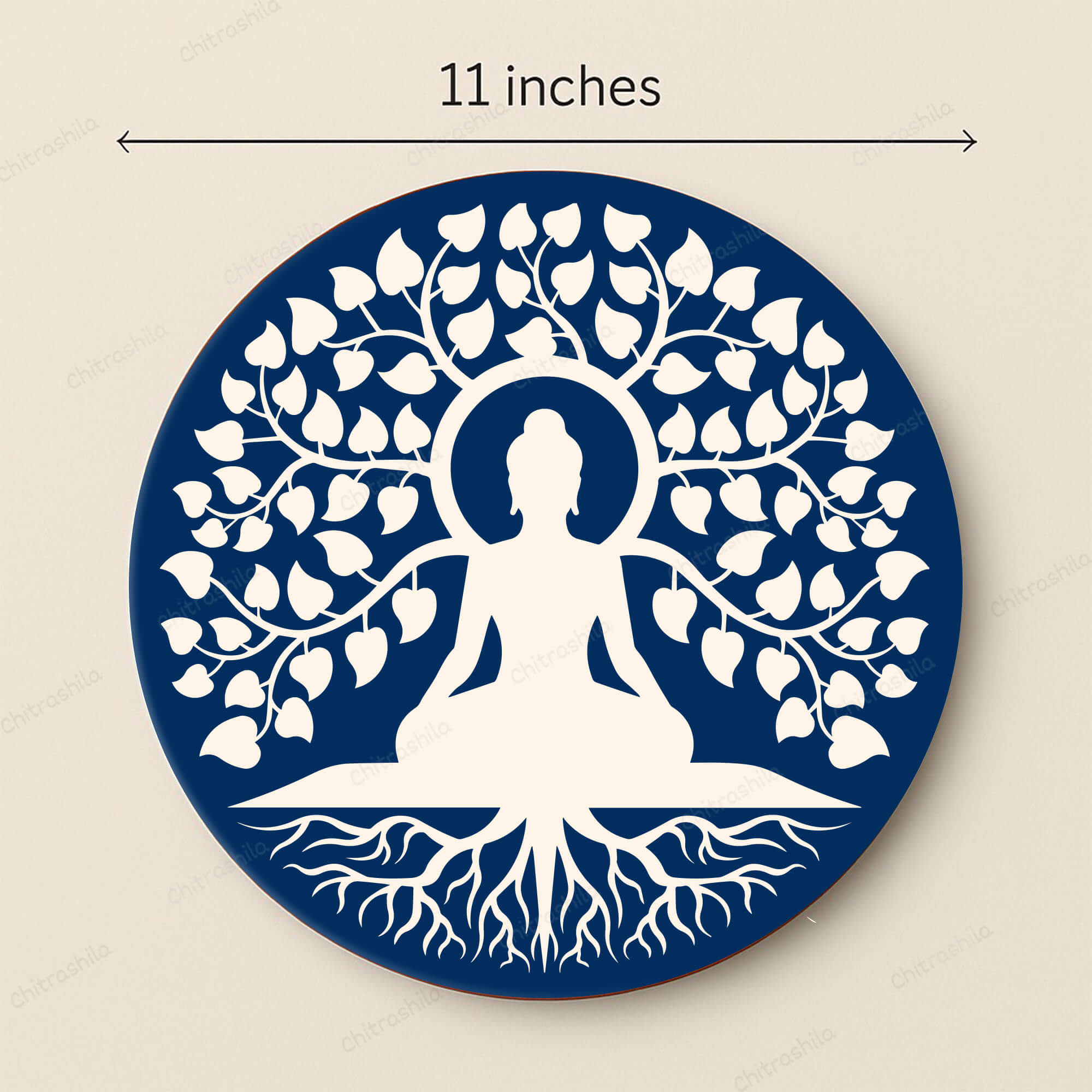 Chitrashila® Gautam Buddha Under Peepal Tree Decor Art Board (11-Inch, Electric Blue)(MA-05-B)