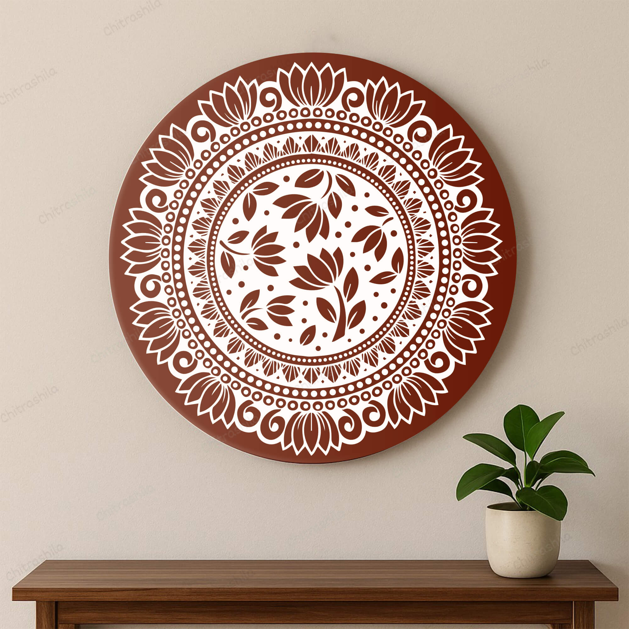 Chitrashila® Lotus Bloom Pichwai Inspired Decor Art Board (11-Inch,Terracotta) (MA-06-T)