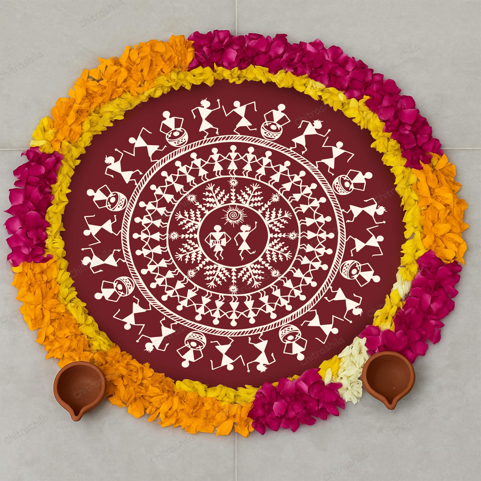 Chitrashila® Lotus Bloom Pichwai Inspired Decor Art Board (11-Inch, Terracotta) (MA-04-T)