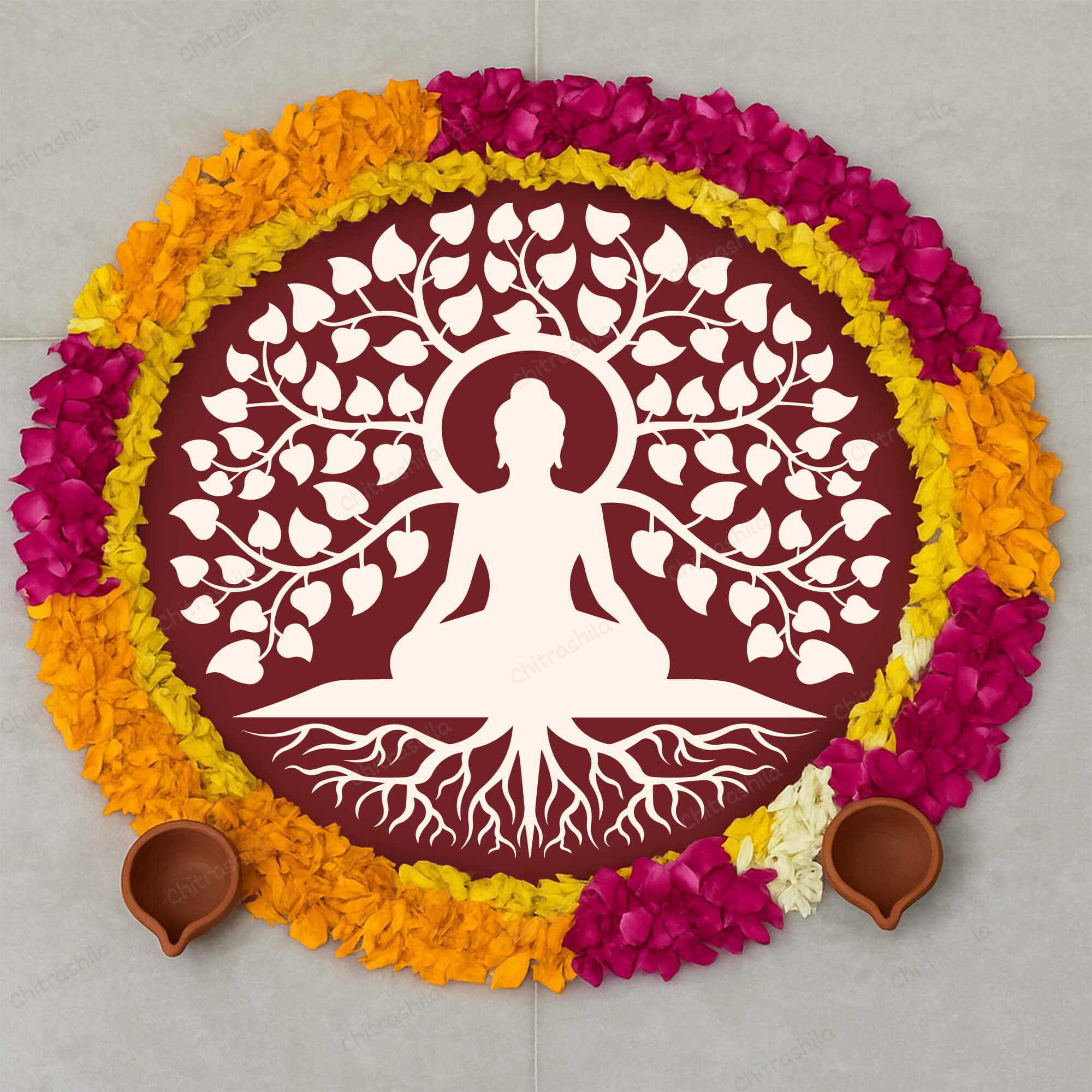 Chitrashila® Gautam Buddha Under Peepal Tree Decor Art Board (11-Inch, Terracotta)(MA-05-T)