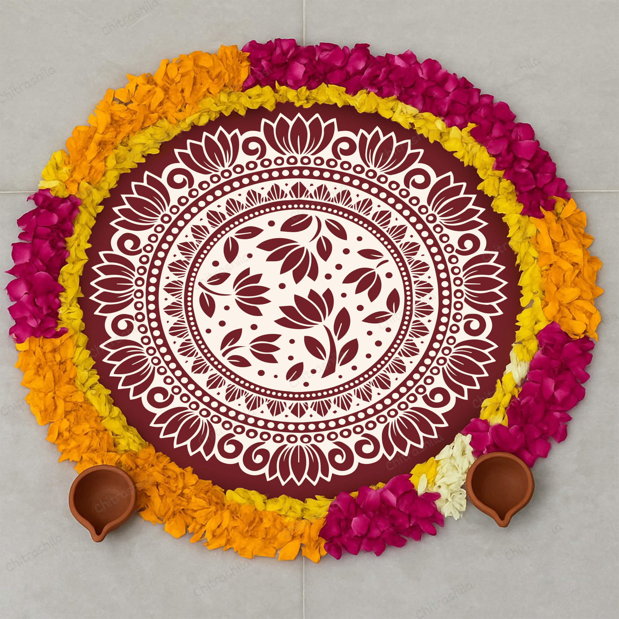 Chitrashila® Lotus Bloom Pichwai Inspired Decor Art Board (11-Inch,Terracotta) (MA-06-T)