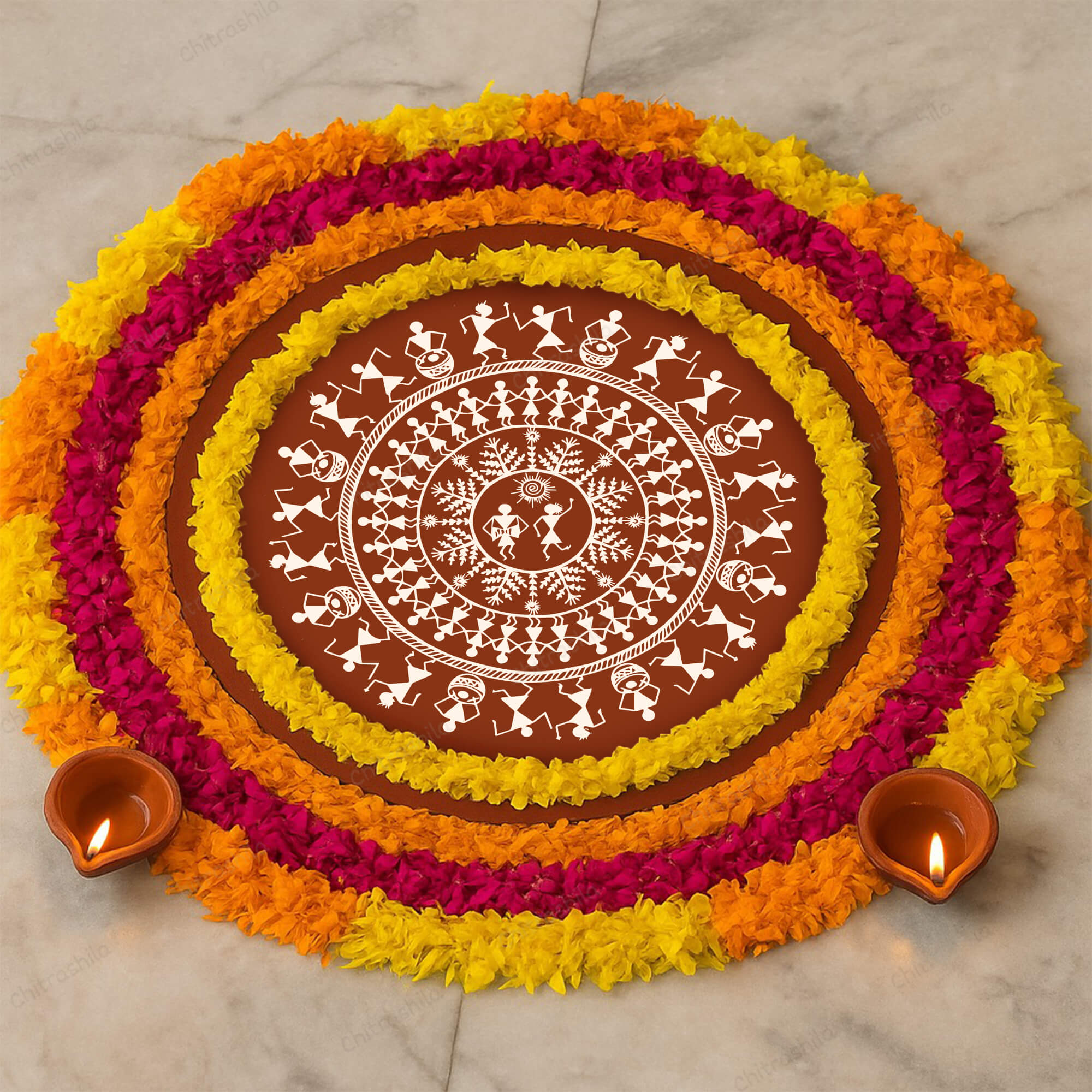 Chitrashila® Lotus Bloom Pichwai Inspired Decor Art Board (11-Inch, Terracotta) (MA-04-T)