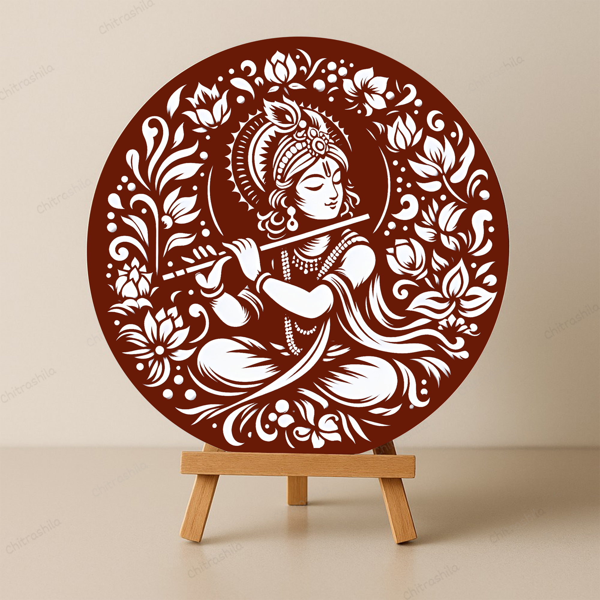Handmade Krishna Wooden Art Board