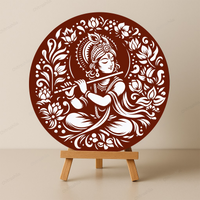 Divine Echoes Handmade Krishna with Flute Wooden Art Board (11-Inch, Terracotta)-(MA-02-T)