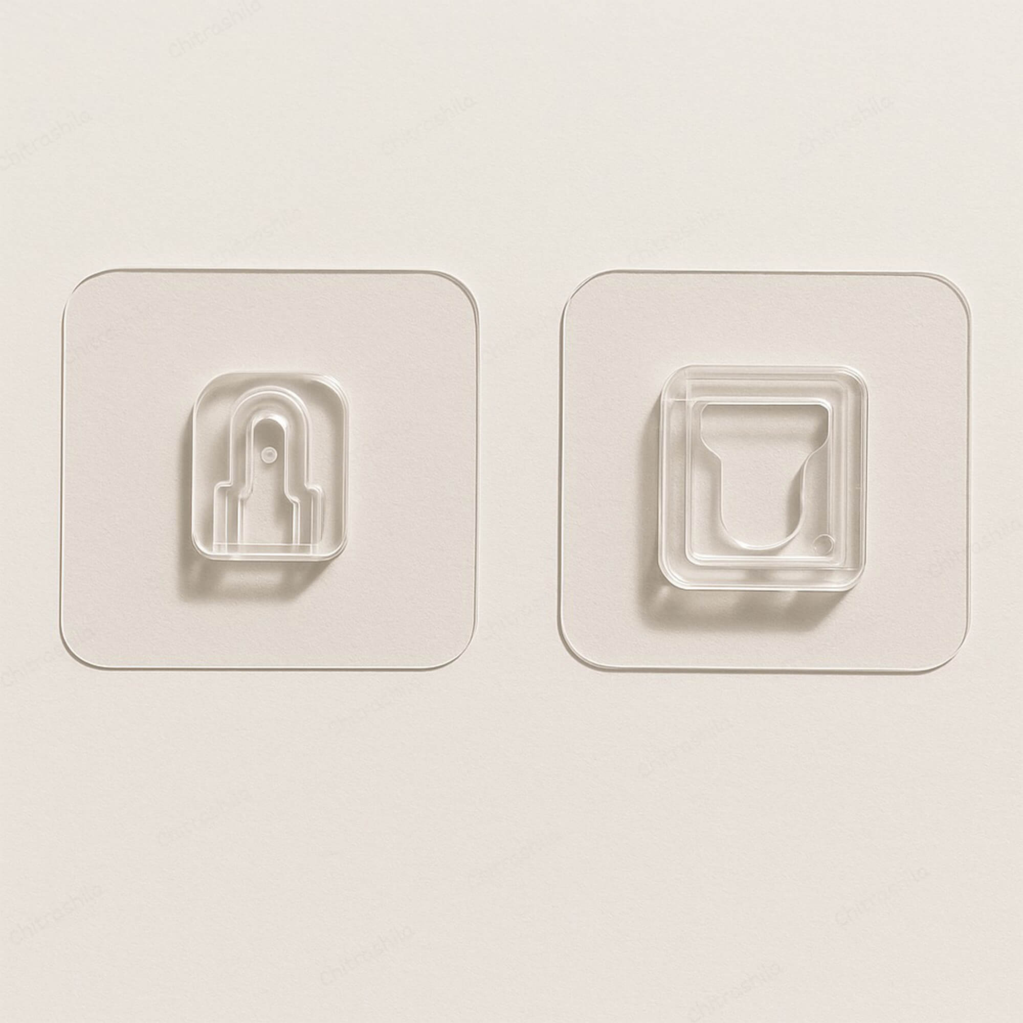 Two white silicone coasters with embossed designs on a light beige background