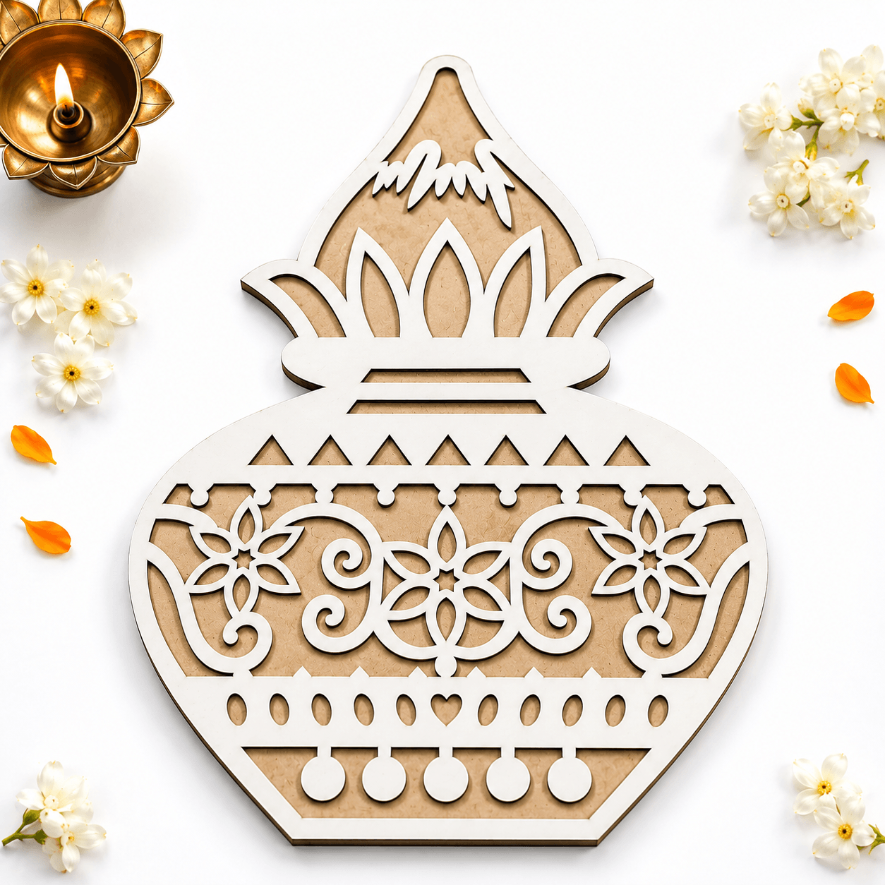 CHITRASHILA® Auspicious Kalash MDF Rangoli Mat (12x12 inches)-D10