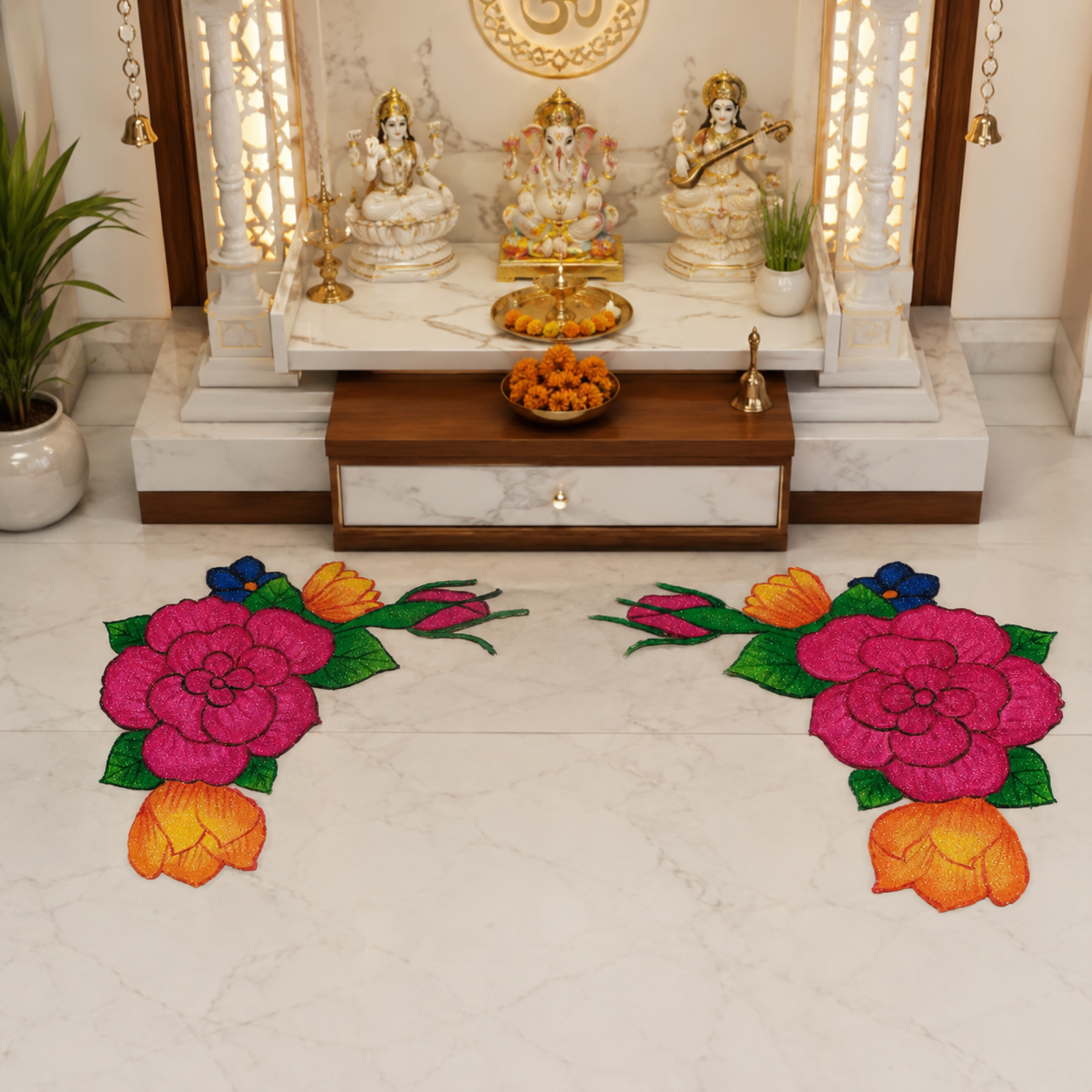 Corner Flower Design OHP Rangoli Sheet - Pack of 2