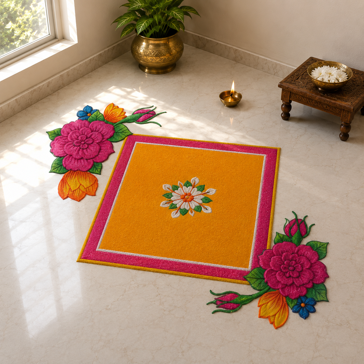 Corner Flower Design OHP Rangoli Sheet - Pack of 2