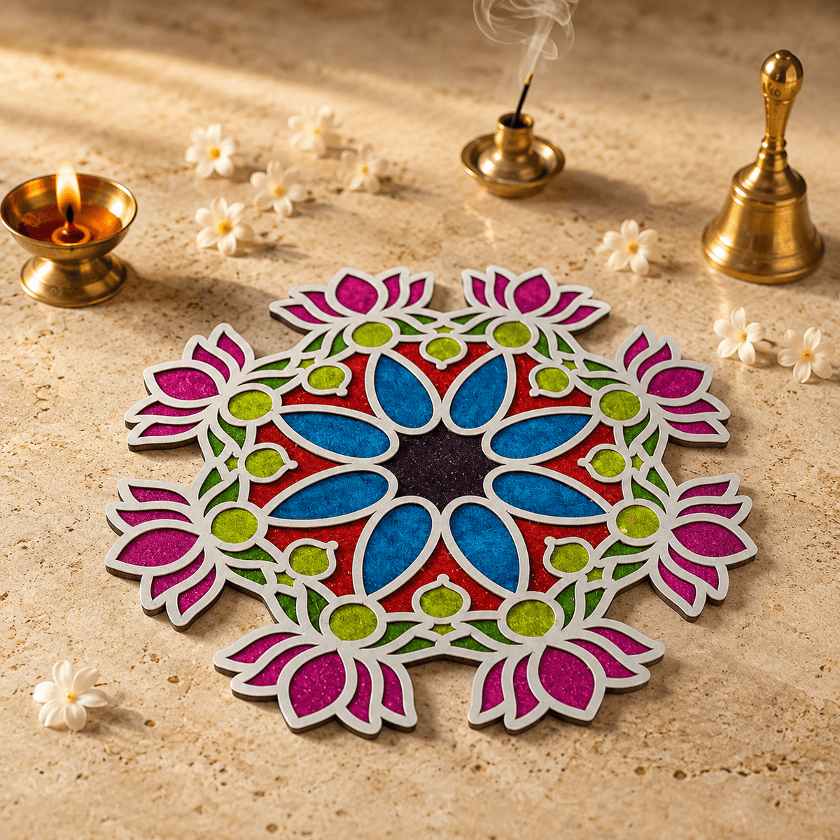 CHITRASHILA® Ashtakamal (8 Lotus) Reusable MDF Rangoli Mat (12 inch)-D02