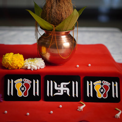 CHITRASHILA® Laxmi Charan Paduka with Swastik for Door Entrance - Acrylic Combo Pack (4*3 inch)