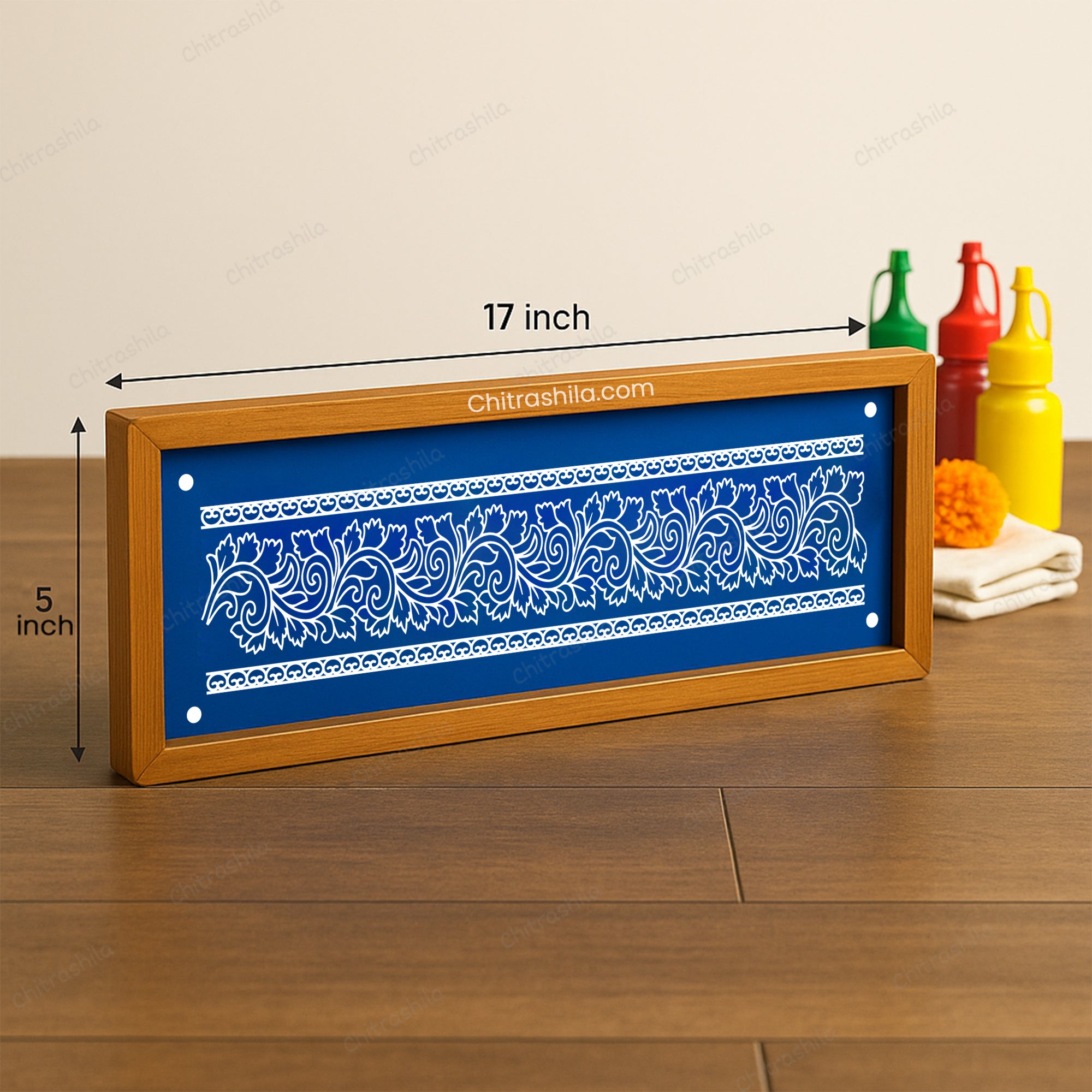CHITRASHILA® Delicate Border Design Wooden Rangoli Stencil 17x5 Inches (WB‑33)