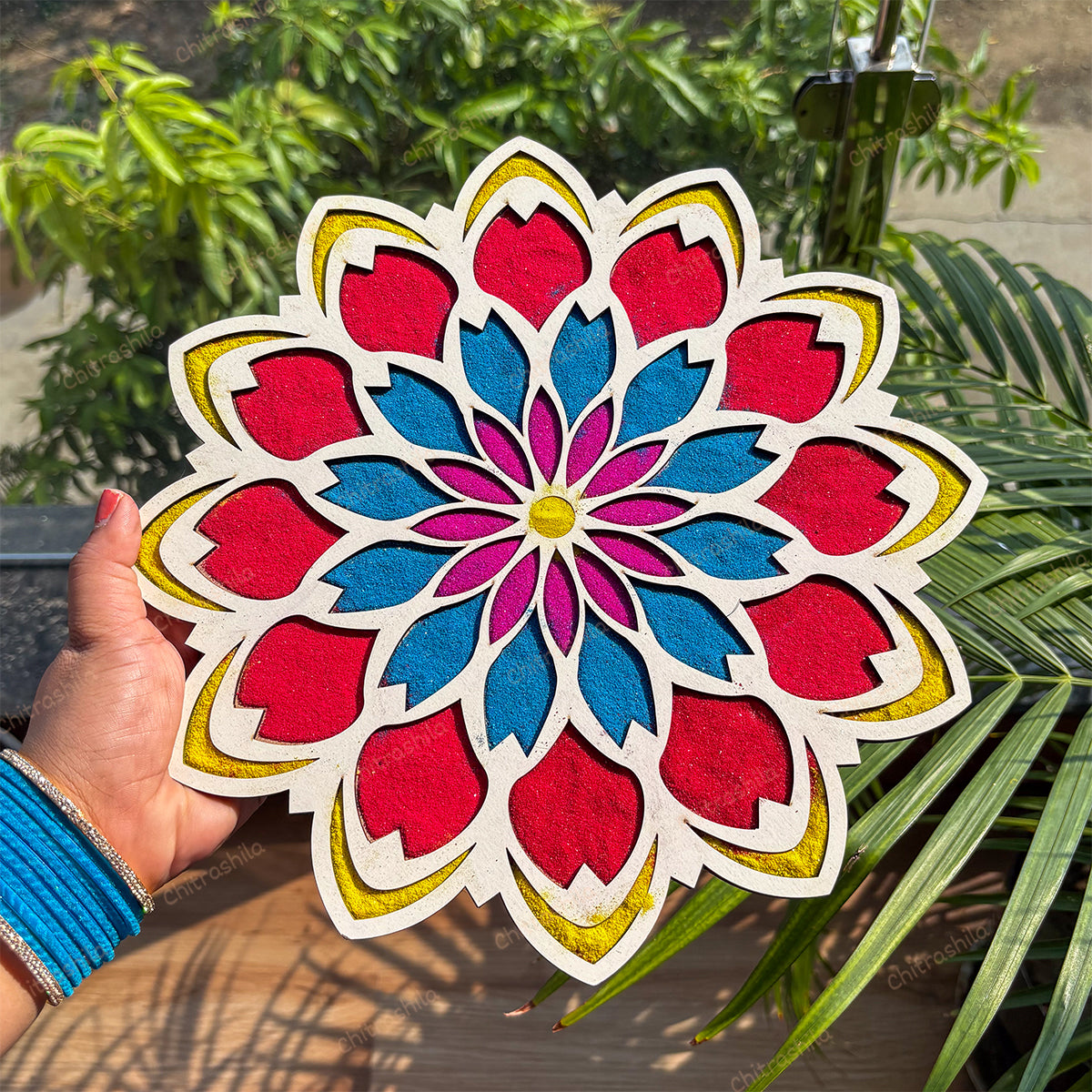 Buy Open Bloom MDF Rangoli Mat (12x12 inches)-D09