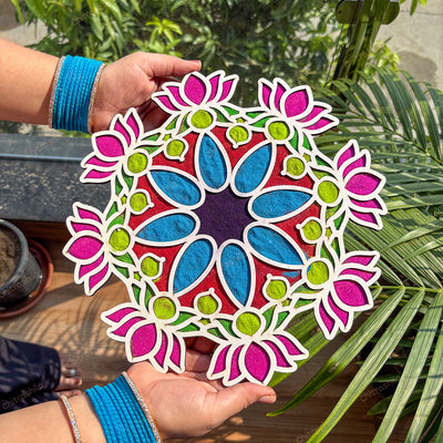 CHITRASHILA® Ashtakamal (8 Lotus) Reusable MDF Rangoli Mat (12 inch)-D02