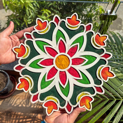 CHITRASHILA® Auspicious Diya MDF Rangoli Mat (12x12 inches)- D03