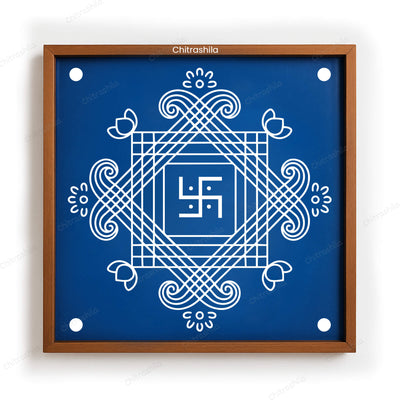 CHITRASHILA® Swastik Centre Floral Square Wooden Rangoli Stencil 10x10 Inches (WS‑35)