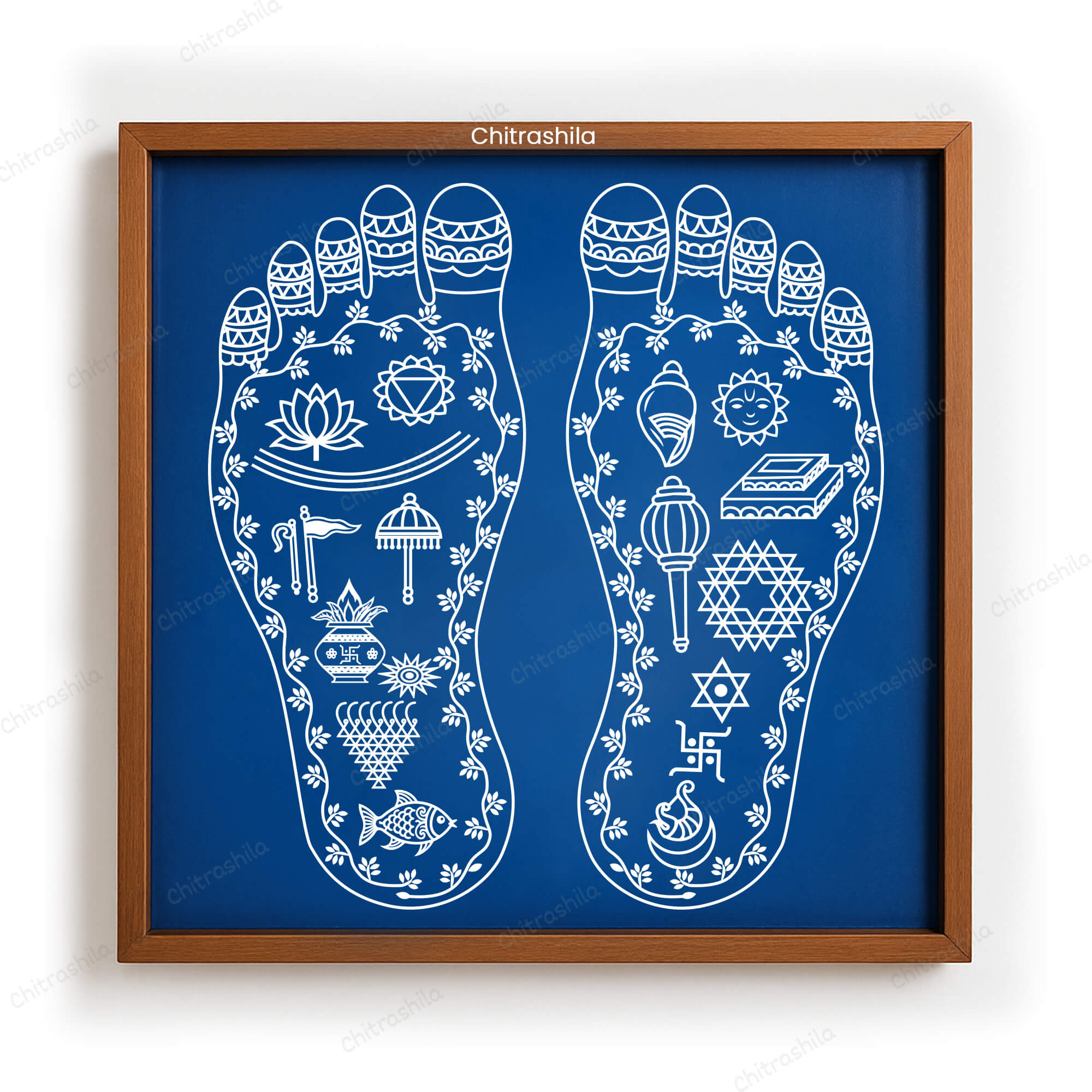 CHITRASHILA® Laxmi Charan Paduka, Auspicious Footprint Rangoli Stencil for Pooja 10x10 Inches (WS‑34)