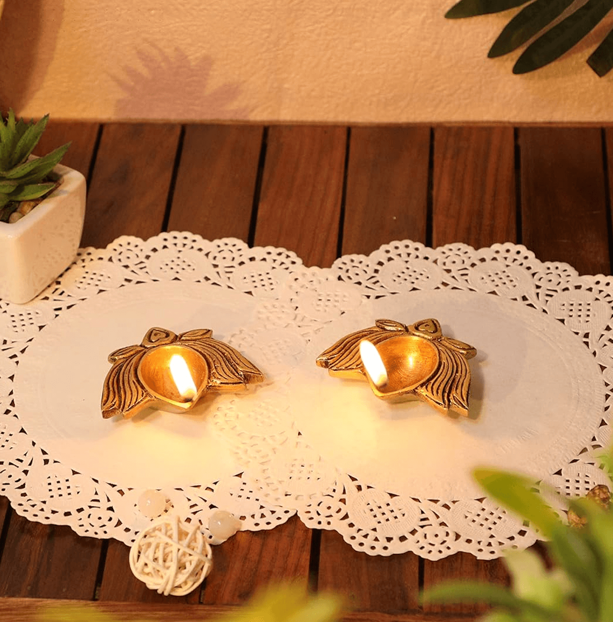 brass lotus diya