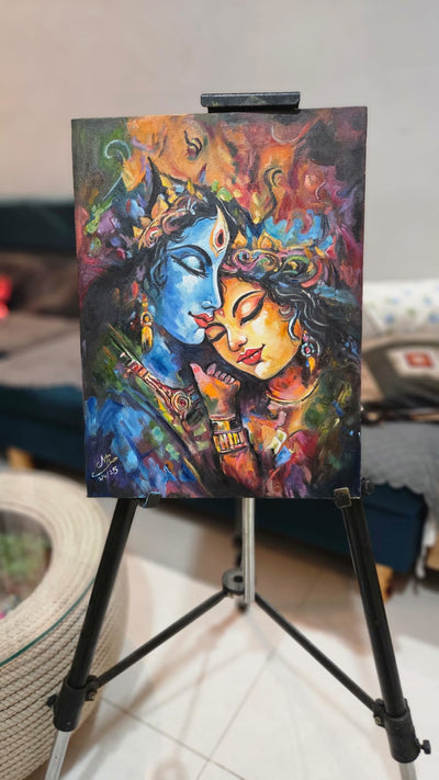CHITRASHILA® Radhe Krishna Handmade Canvas Painting Divine & Elegant Artwork (12*16 inches)