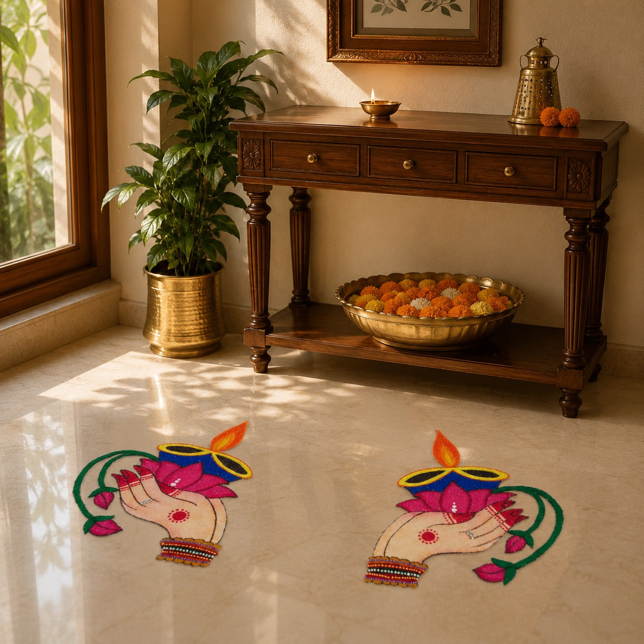 Welcome Hands with Diya OHP Rangoli Sheet - Pack of 2