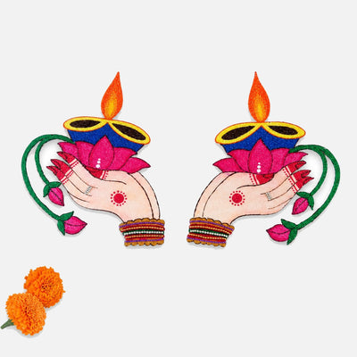 Welcome Hands with Diya OHP Rangoli Sheet - Pack of 2