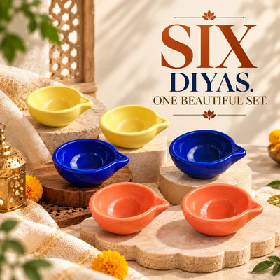 Solid Colour Pottery Diyas Set of 6 - Perfect Diwali Gift for Pooja & Home Decor