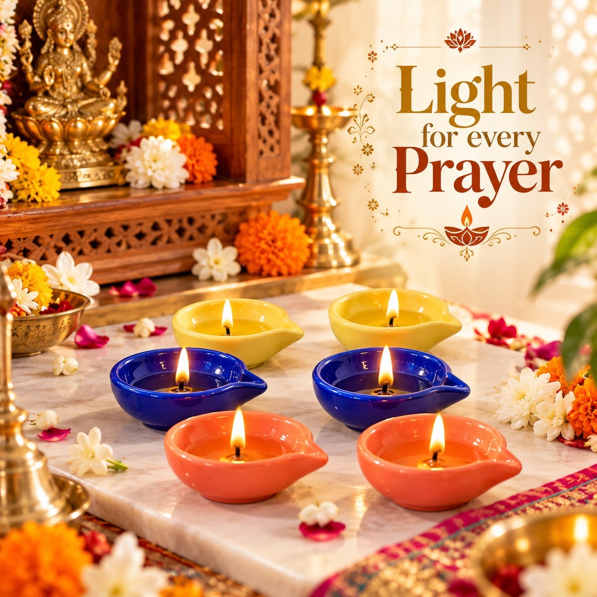 Yellow, blue and red pottery diyas — perfect Diwali gifting set of 6