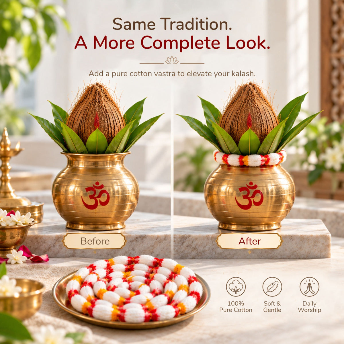 Traditional pooja vastra mala — set of 3 cotton cloths for festivals