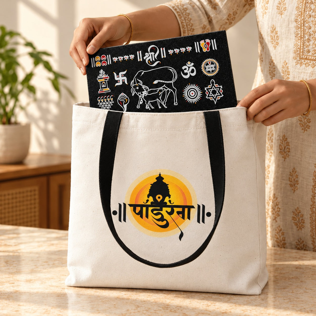 Vitthal Panduranga canvas tote bag with sacred devotional print