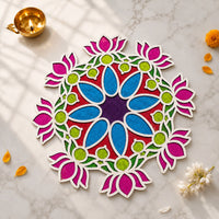 CHITRASHILA® Ashtakamal (8 Lotus) Reusable MDF Rangoli Mat (12 inch)-D02