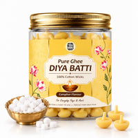 Pure Ghee Diya Batti with Camphor | Ready-to-Light Cotton Wicks for Pooja & Aarti - 200g