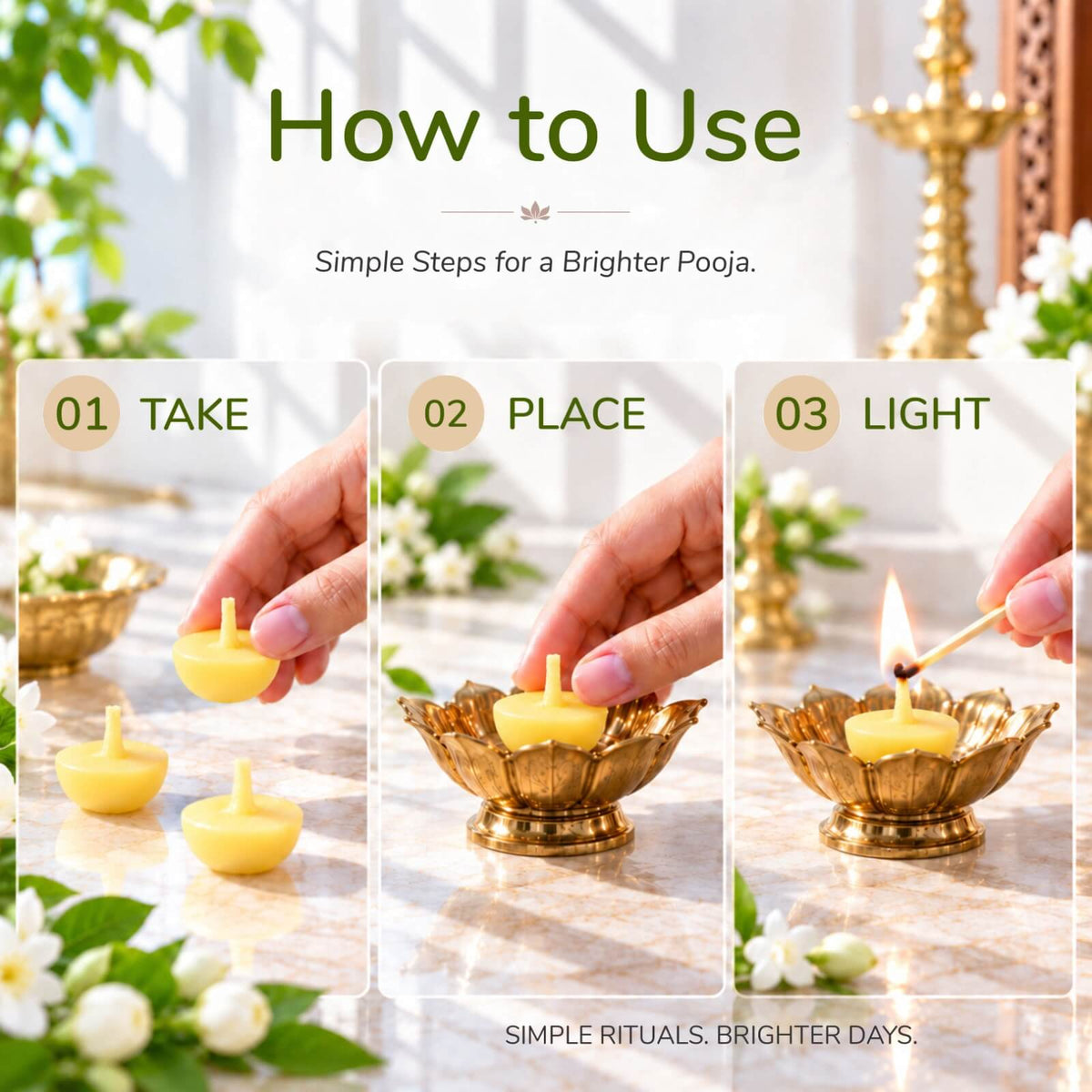 Natural jasmine mogra fragrance ghee wicks for pooja room