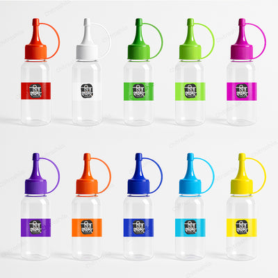 CHITRASHILA® Empty Rangoli Bottle with Swinger Cap - Clear Bottles with Multi-Colored Caps (Pack of 10)
