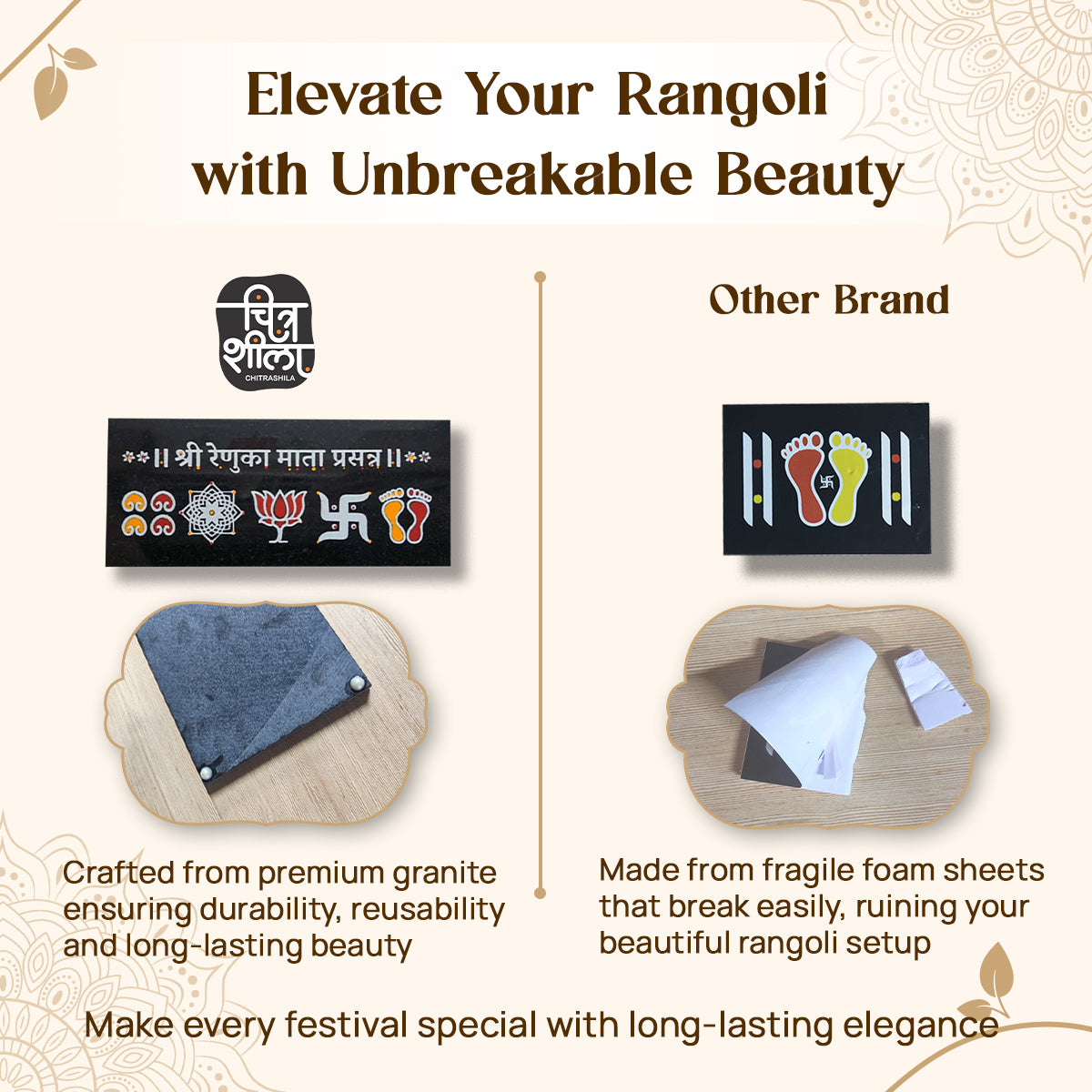 CHITRASHILA® Shree Renukamata Prasanna Granite Printed Rangoli (9*4 inches)