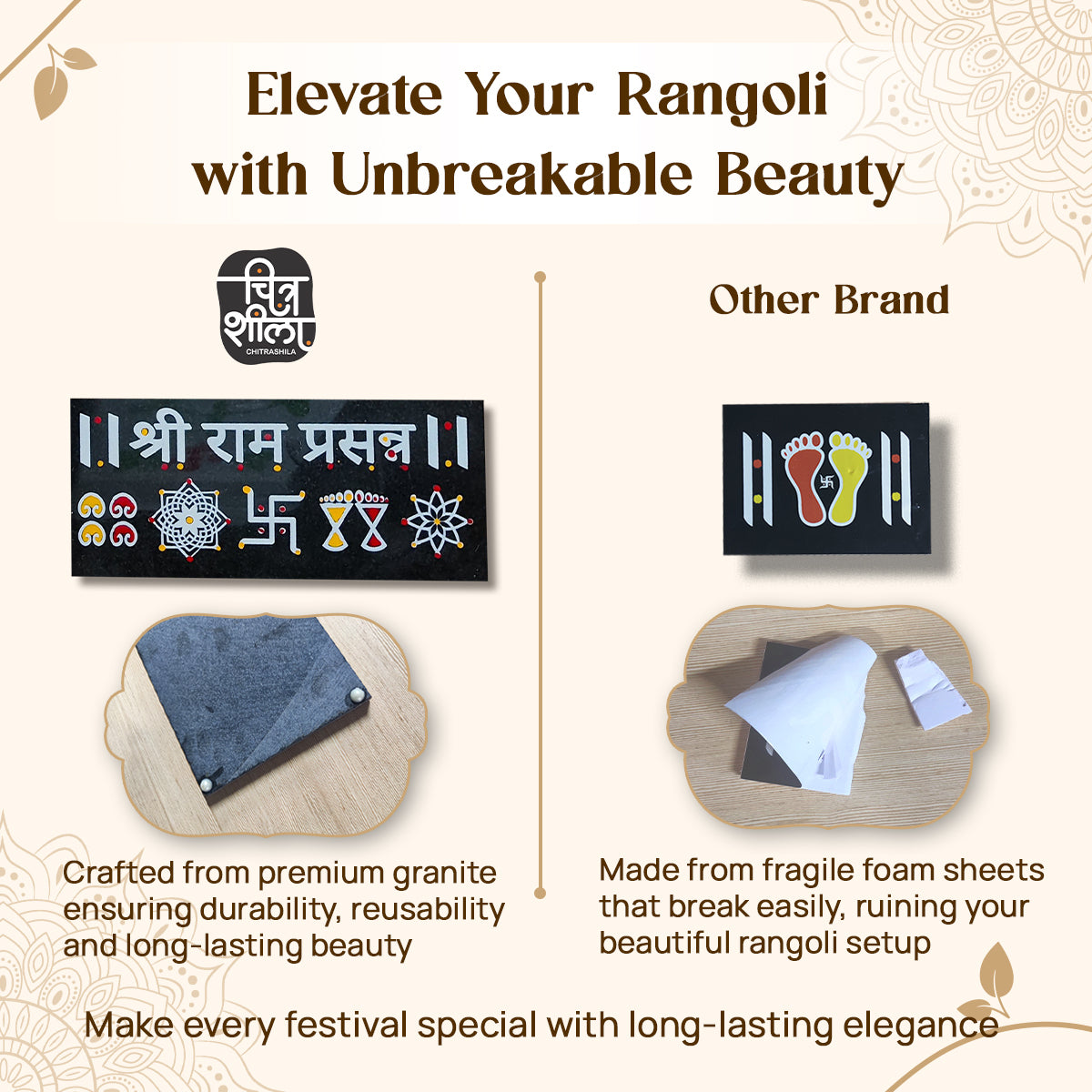 CHITRASHILA® Shri Ram Prasanna Granite Printed Rangoli (9*4 inch)