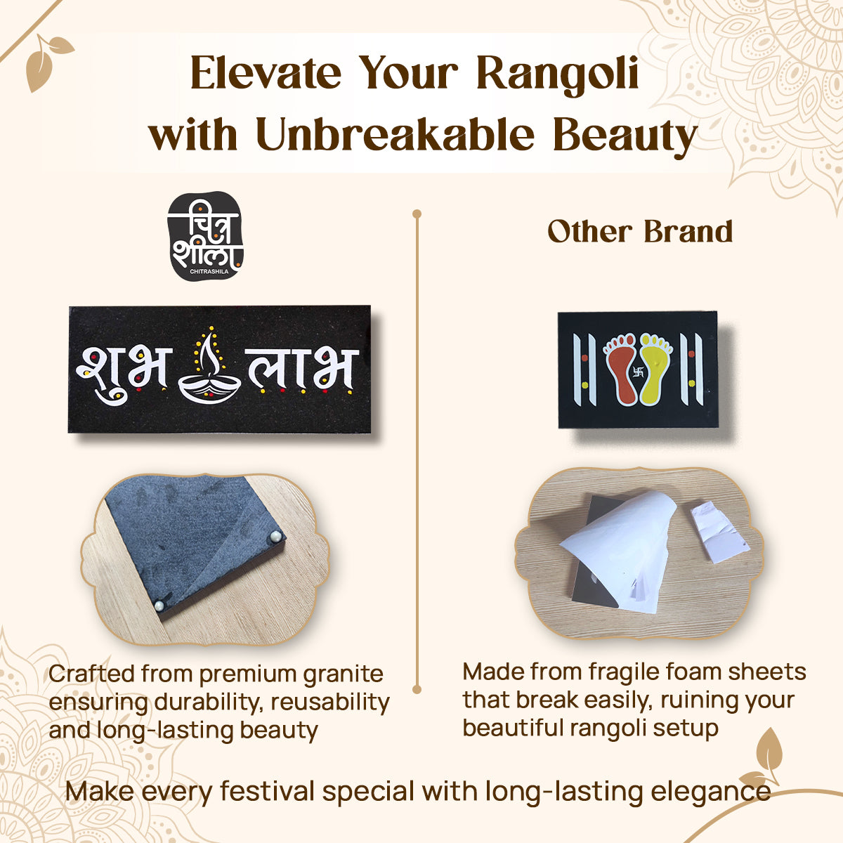 CHITRASHILA® Shubh-Labh Granite Printed Rangoli - 9*4 inch